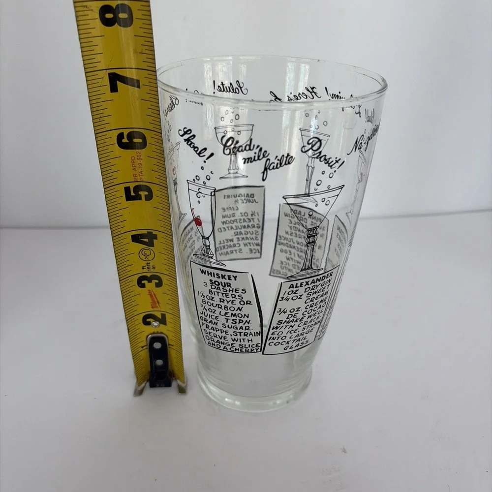 Vintage Mid-Century Modern Large 32-Oz Glass Cocktail Shaker w/ Cocktail Recipes